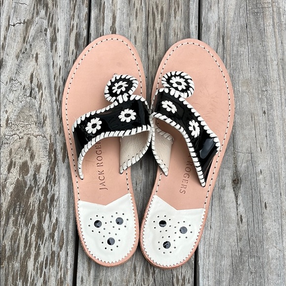 Jack Rogers Jacks Flat Sandal Black White Size 10 - Picture 2 of 9